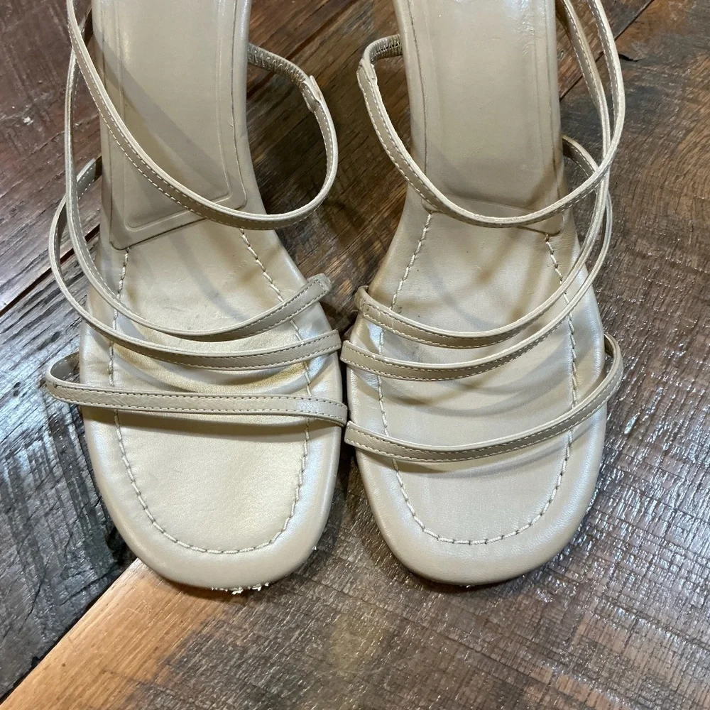 Massimo Dutti Beige Leather Strappy Heeled Sandals Women’s 39 (US 8.5)
